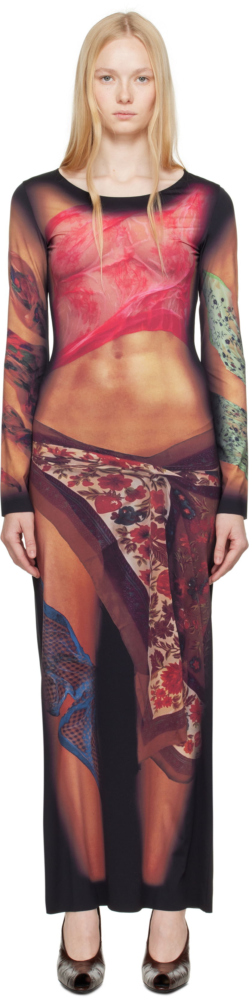 Kjole Marine Serre Marine Serre Recycled Draped Statue Jersey Maxi Dress Sort | WDR297A CJER0076