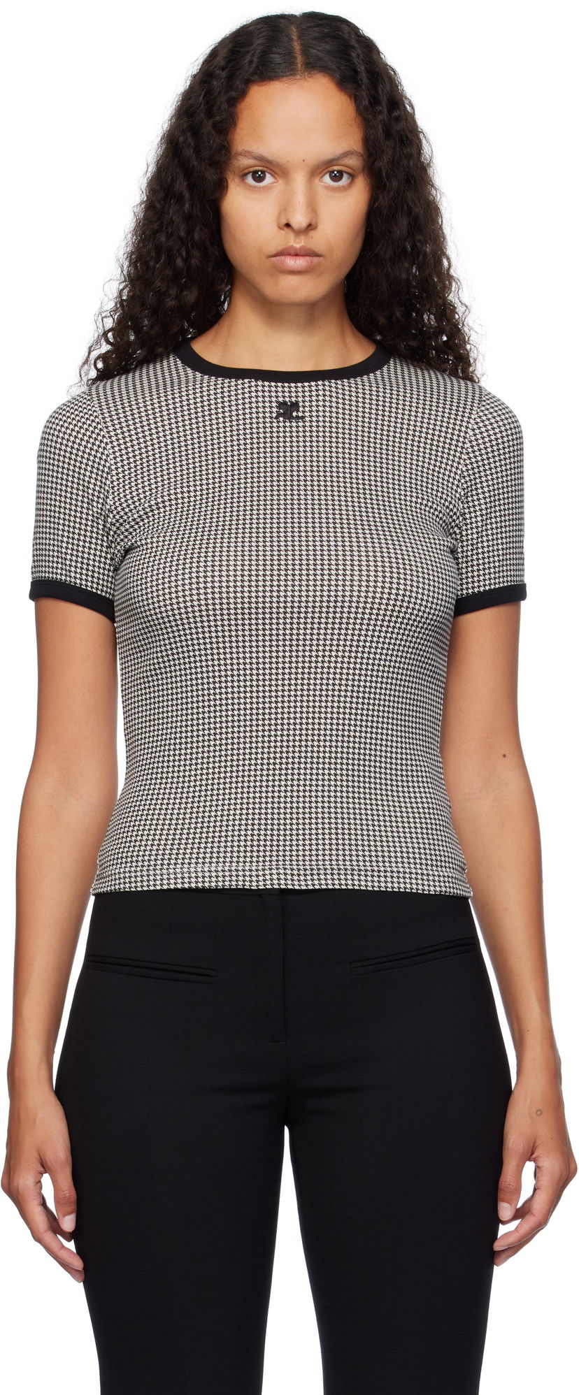 T-shirt Courrèges Contrast Houndstooth Slim T-Shirt Sort | 324JTS017JS0167