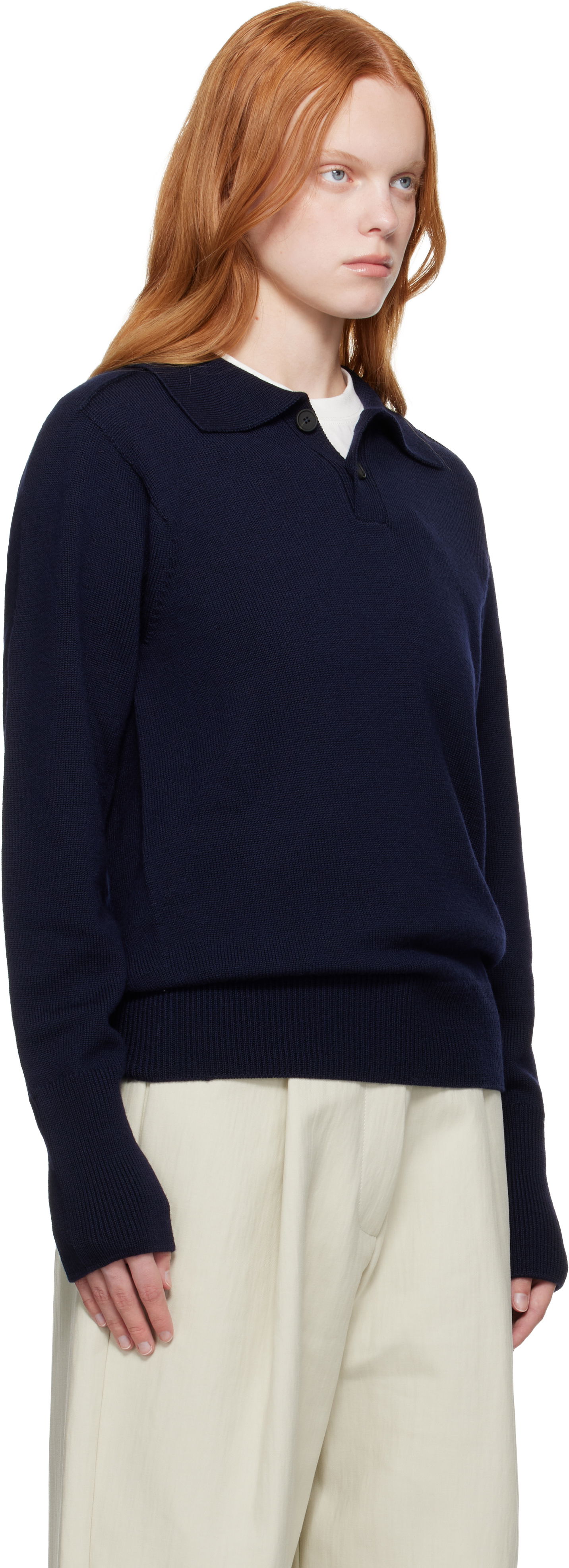 Sweater Studio Nicholson Studio Nicholson Sark Polo Sweater Mørkeblå | SARK SN - 1503, 1