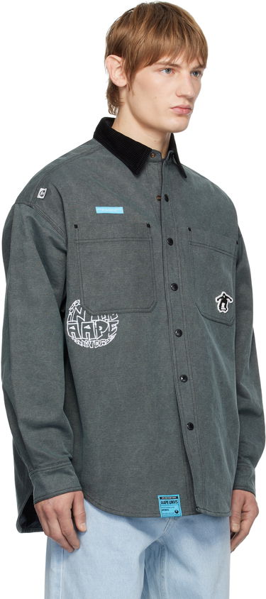Skjorte AAPE by A Bathing Ape AAPE by A Bathing Ape Reversible Logo Button Down Shirt Grå | AAPSTM8502XXNBKL, 1