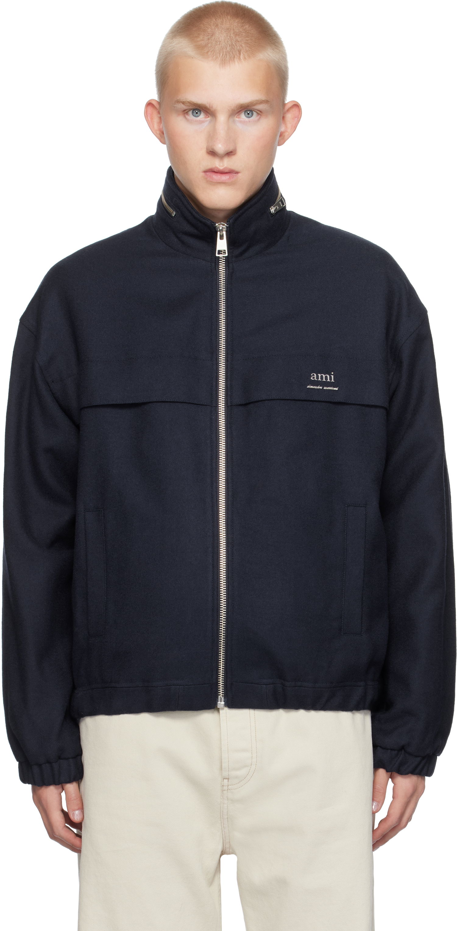 Vindjakke AMI Paris AMI Windbreaker Jacket Mørkeblå | HJK058.WV0018, 0