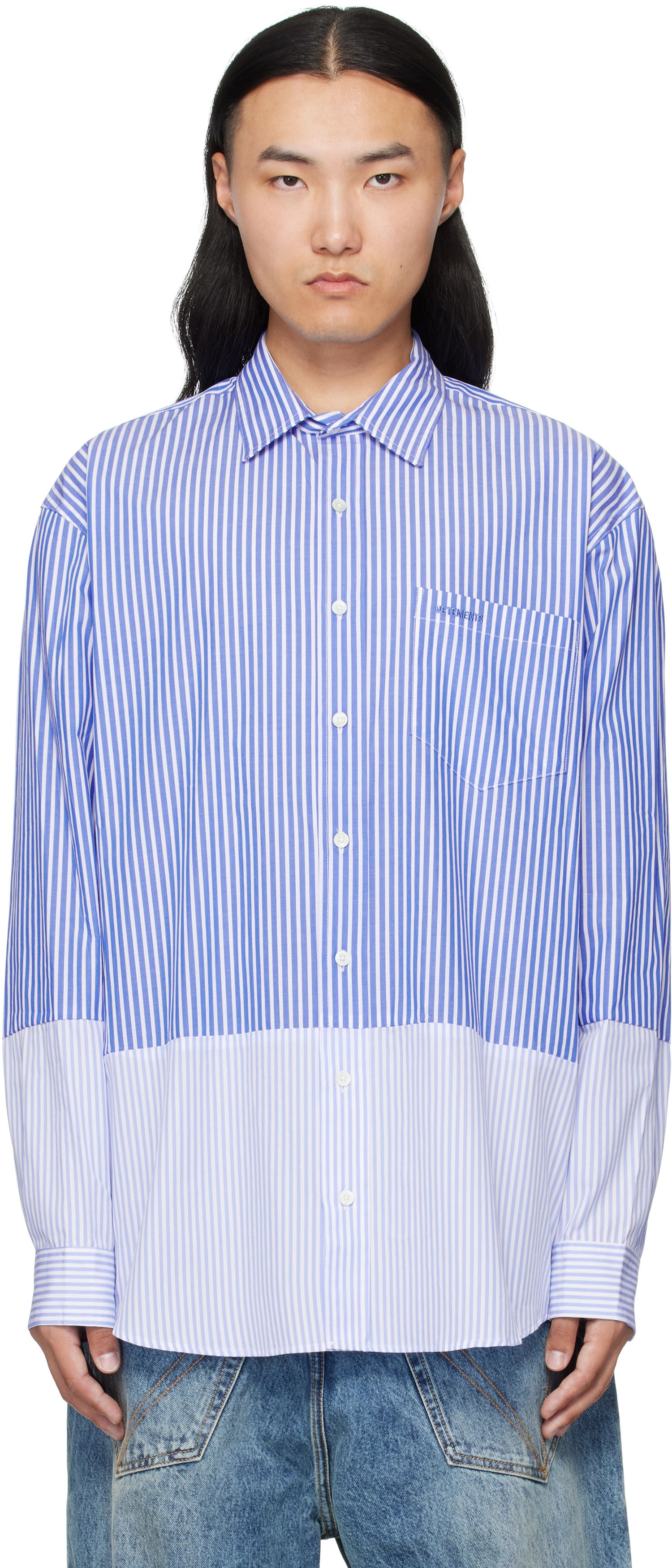 Skjorte VETEMENTS VETEMENTS Splitted Striped Shirt Blå | UH76SH630SL, 0