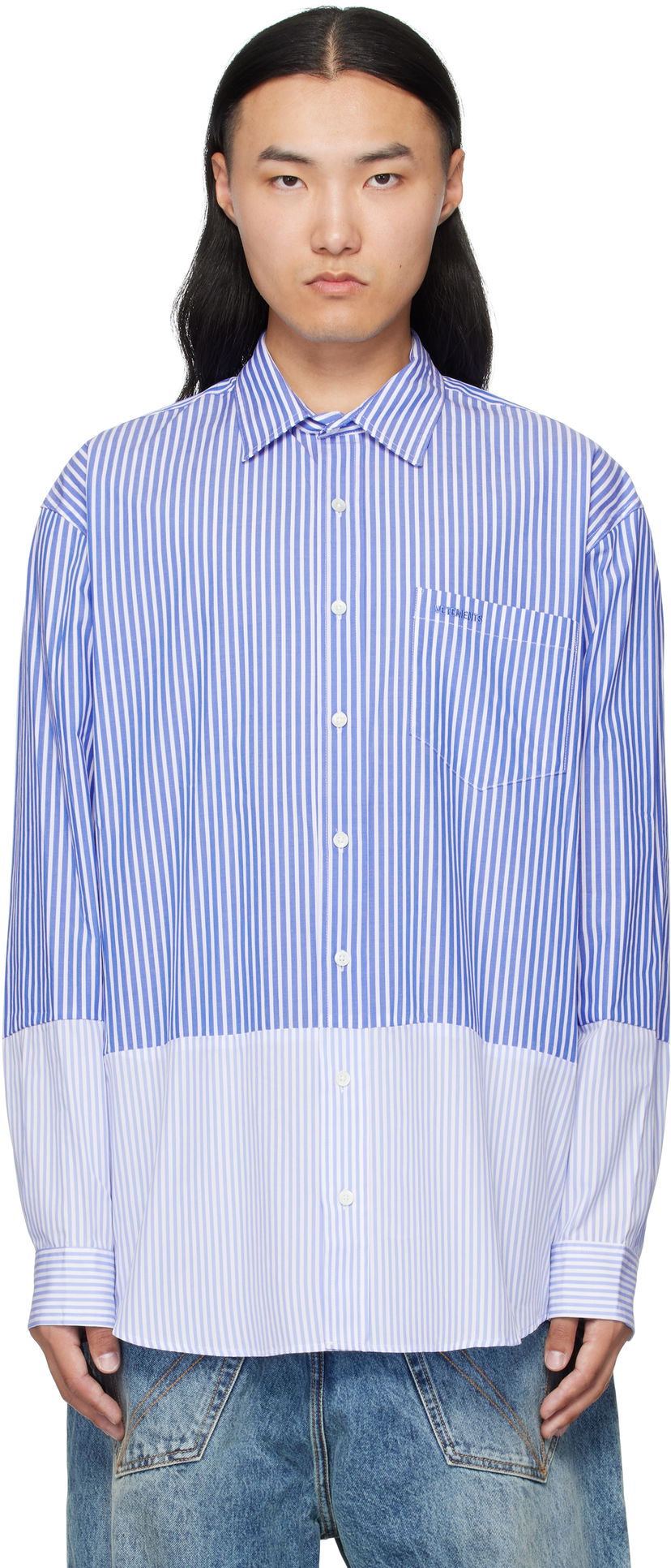 Skjorte VETEMENTS VETEMENTS Splitted Striped Shirt Blå | UH76SH630SL