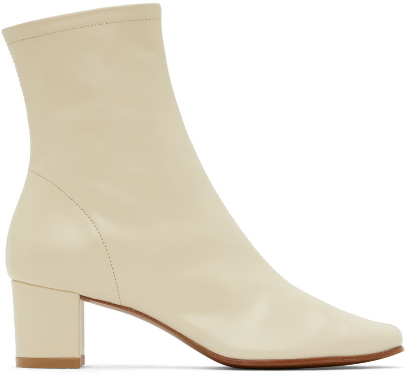 Sneakers og sko BY FAR BY FAR Sofia Leather Block Heel Ankle Boots Beige | 16603-05-SWHTL