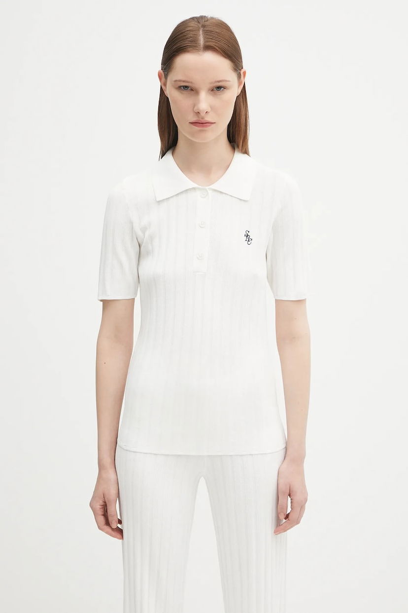 Polo skjorte Sporty & Rich Sporty & Rich Src Ribbed Polo Shirt Hvid | WS069620305WH37