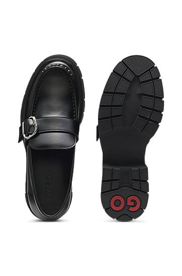 Tilbehør BOSS Leather Loafers with Buckled Strap Sort | 50548196, 1