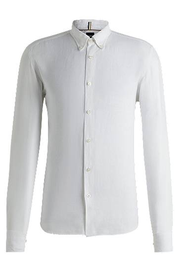 Skjorte BOSS Regular-Fit Linen Button-Down Shirt Hvid | 50529137, 0