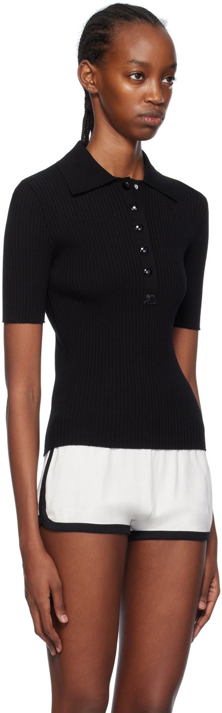 Polo skjorte Courrèges Fitted Knit Polo Shirt Sort | 124MPO017FI0001, 1