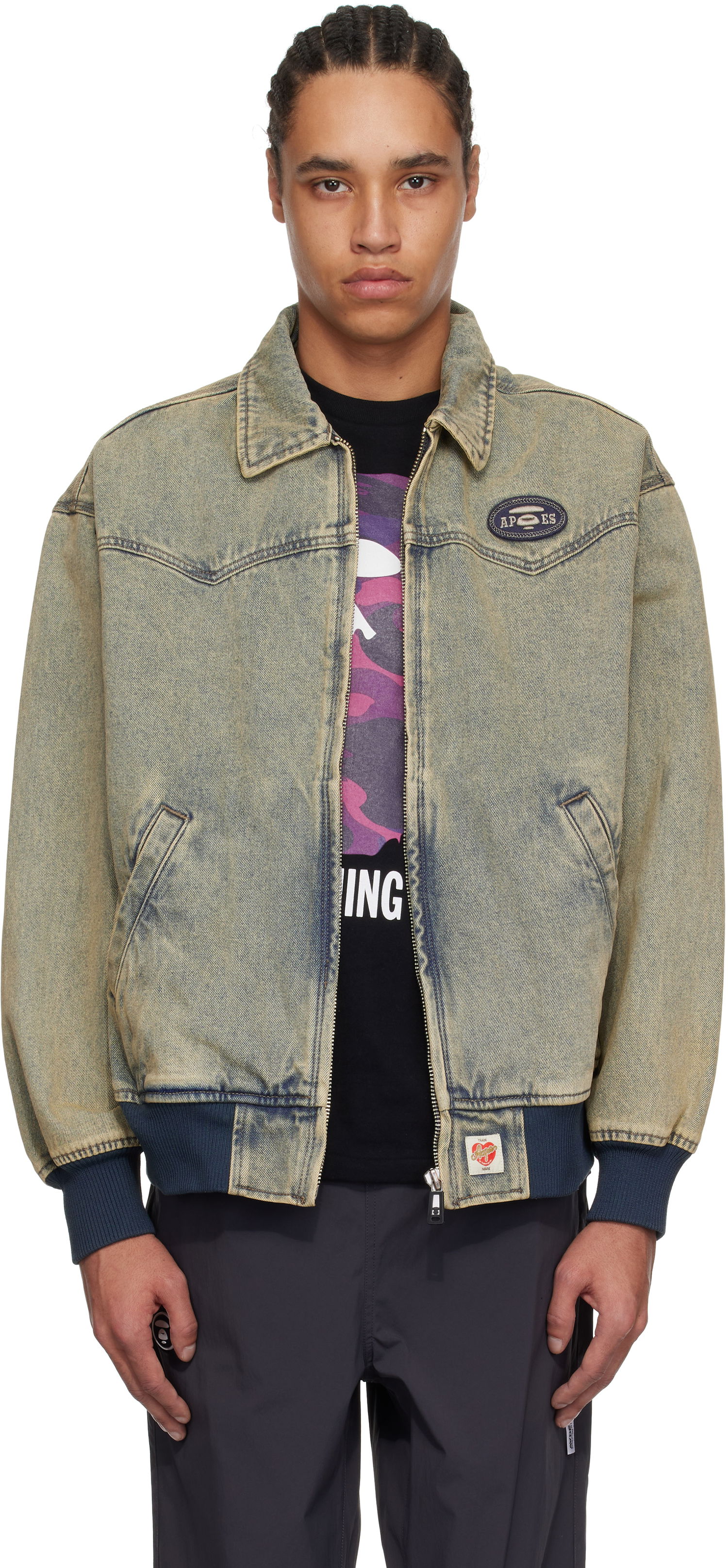 Jakke AAPE by A Bathing Ape AAPE by A Bathing Ape 'AAPE' Main Lightweight Denim Bomber Jacket Blå | AAPLJM7706XANBLL, 0