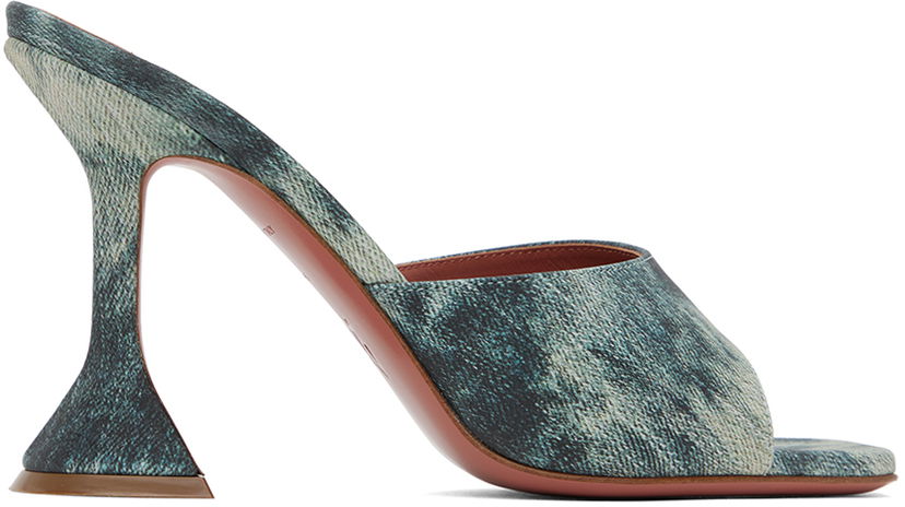 Tilbehør Amina Muaddi Amina Muaddi Lupita Slipper Heeled Sandals Blå | LUPITA SLIPPER CL PRINTED SUEDE