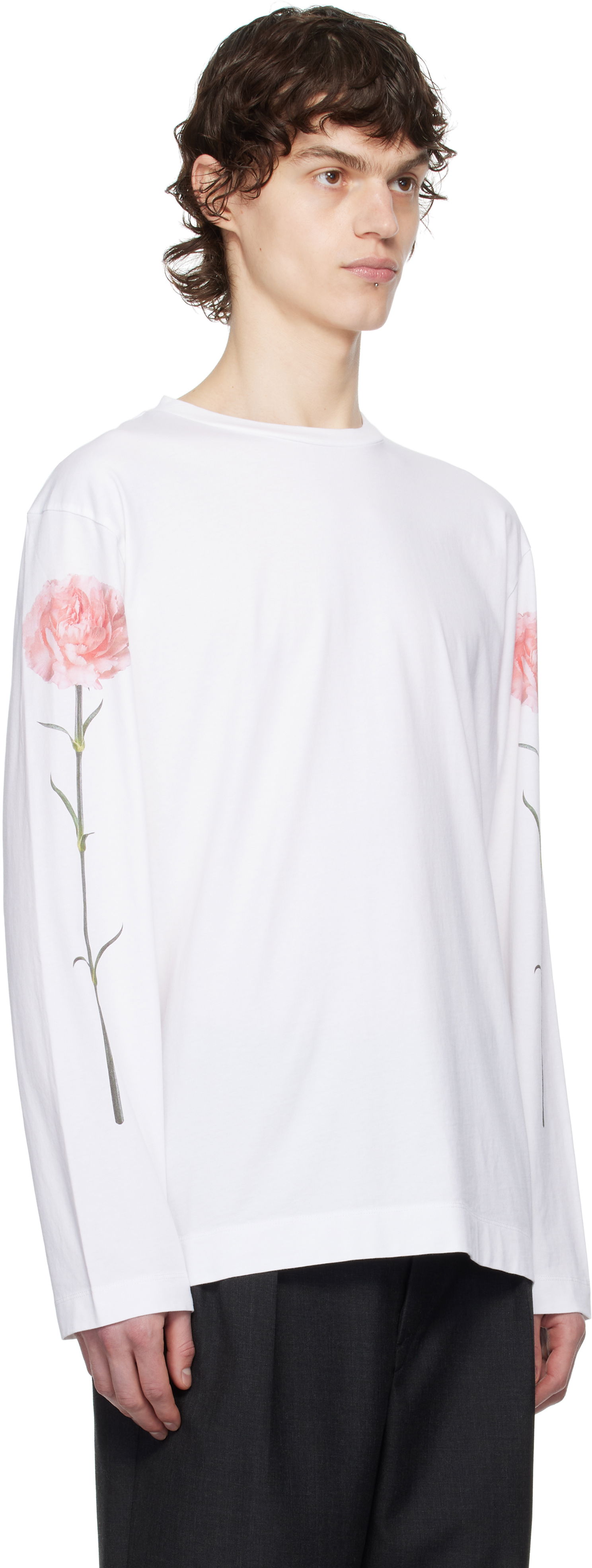 T-shirt Simone Rocha Simone Rocha Carnation Print Long Sleeve T-Shirt Hvid | 5194P32P32A-M 0569, 1
