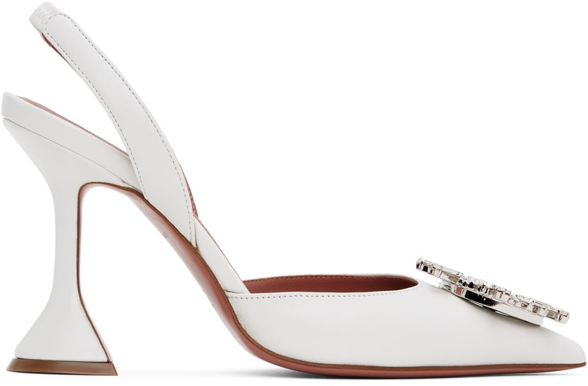 Sneakers og sko Amina Muaddi Slingback Crystal Pumps Hvid | BEGUM SLING CL NAPPA