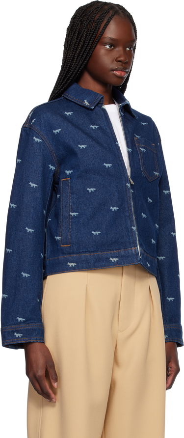 Bomberjakke MAISON KITSUNÉ Maison Kitsuné Zipped Cropped Denim Jacket Blå | OW02104WD4014, 1