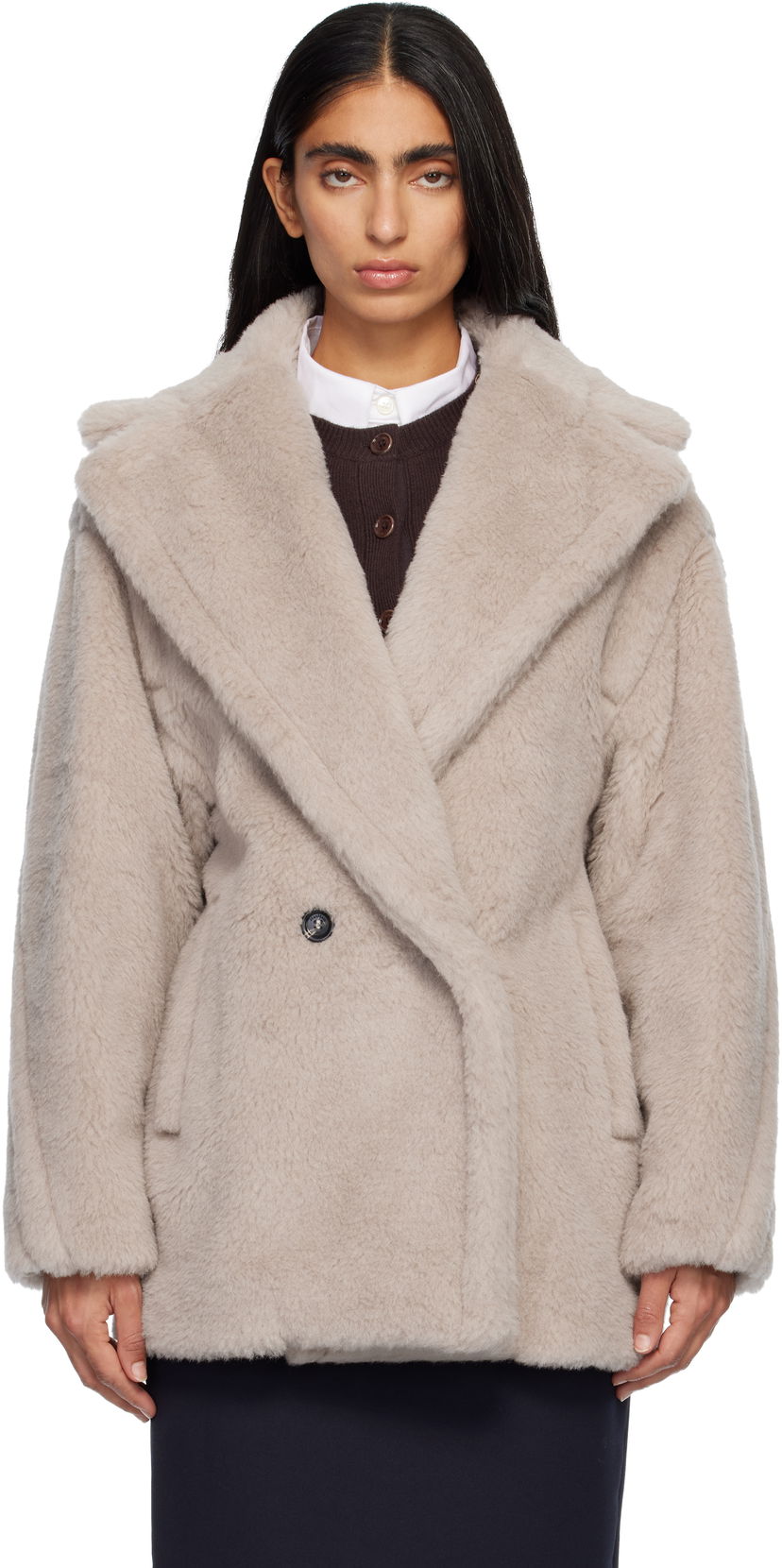 Frakker Max Mara Olga Plush Double-Breasted Coat Beige | 2521086032600