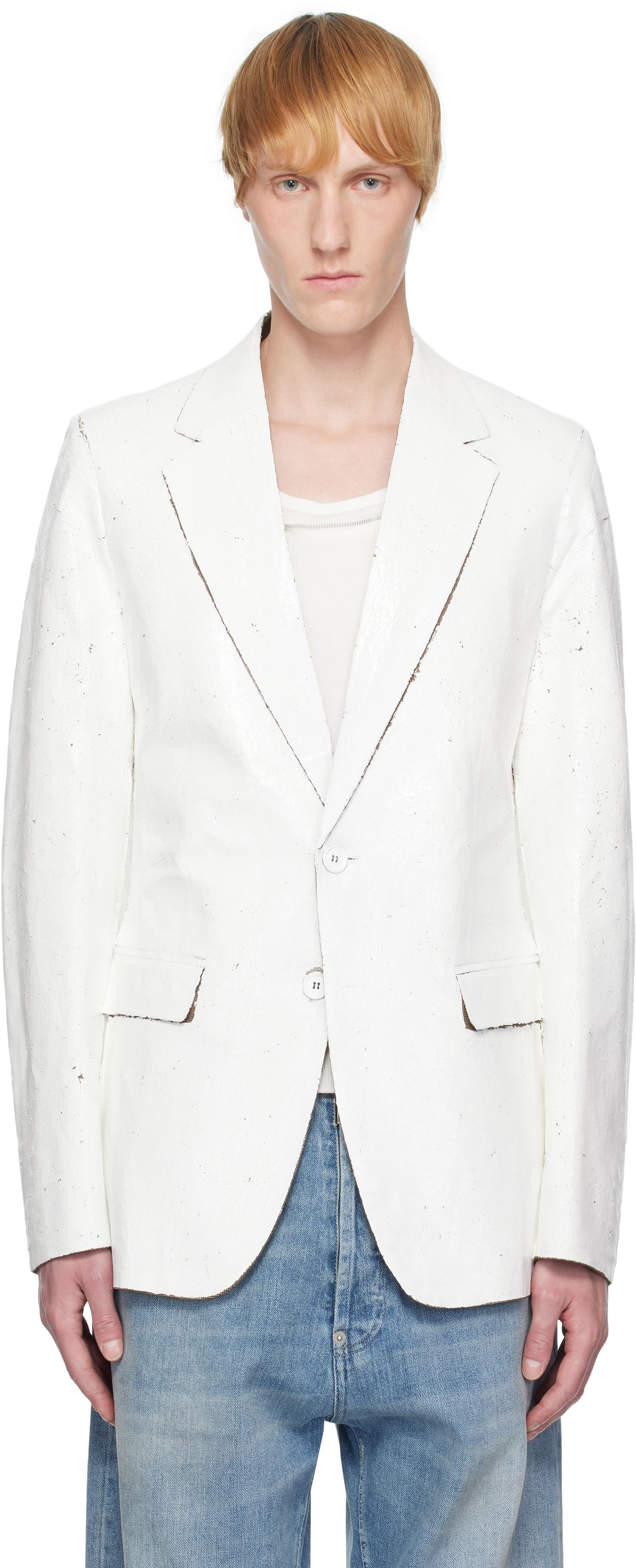 Jakke Maison Margiela MM6 Maison Margiela Painted Blazer Hvid | SH2BN0010 M35437, 0