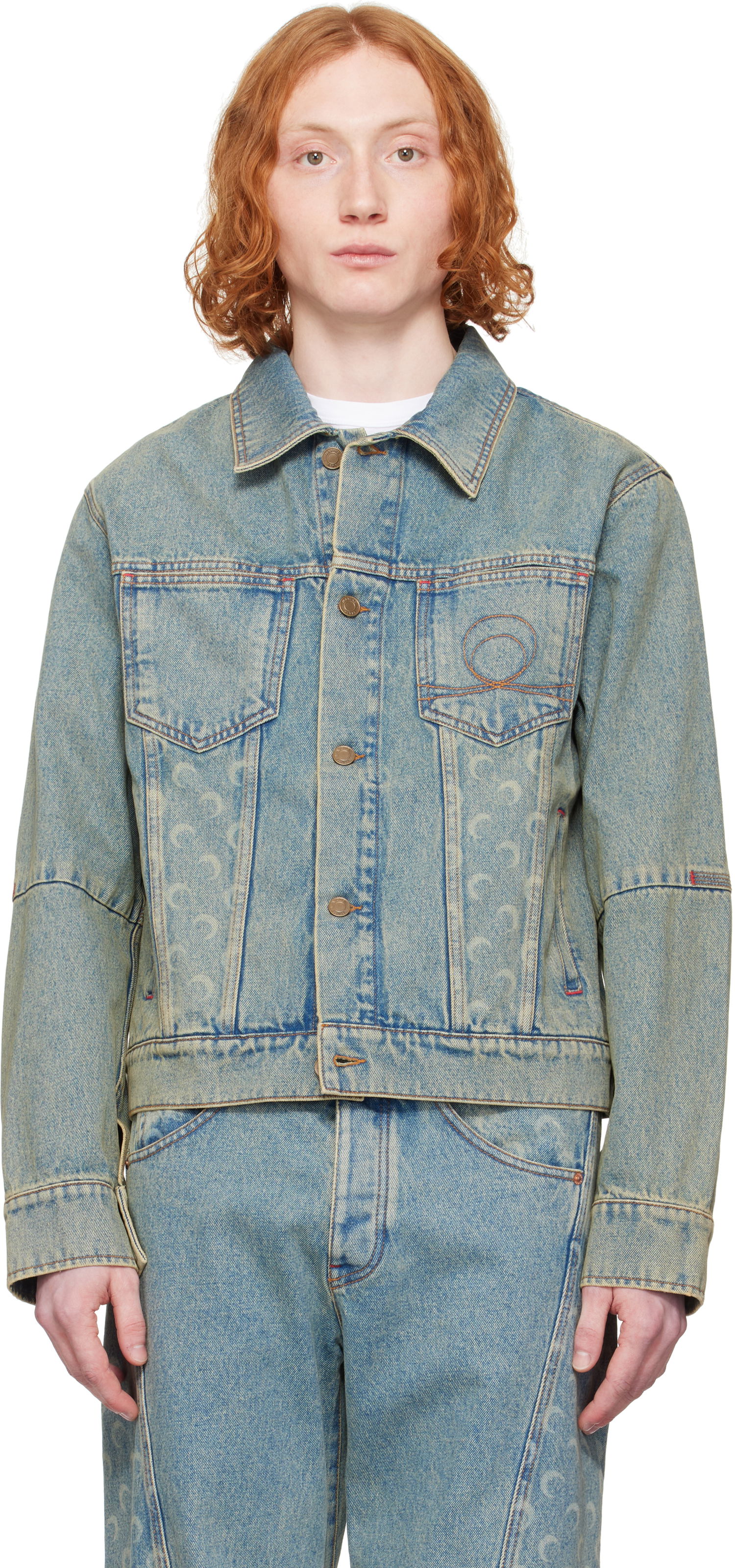 Jakke Marine Serre Marine Serre Moon Laser Denim Trucker Jacket Blå | MJA063A CDEN0003, 0