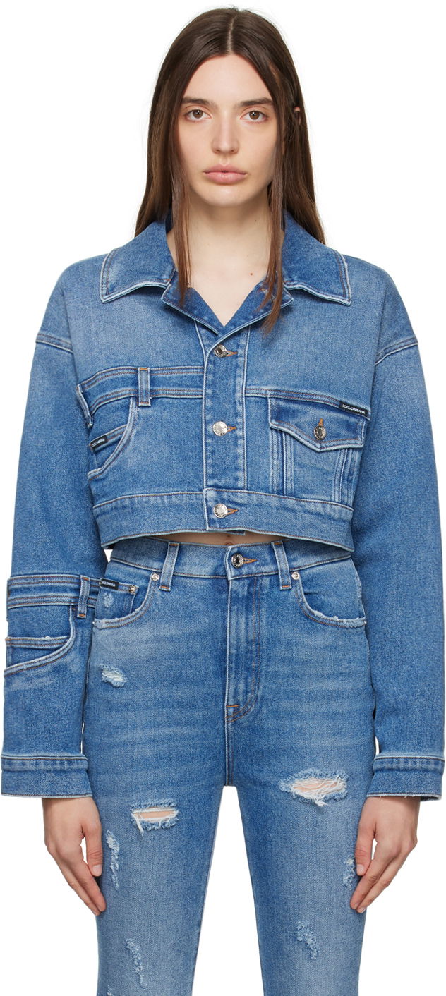 Jakke Dolce & Gabbana Blue Patchwork Denim Jacket Blå | F9P86D G8HP1