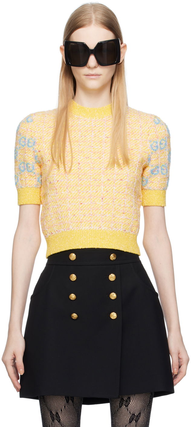 Sweater Gucci Yellow GG Intarsia Gul | 749026 XKDCZ, 0