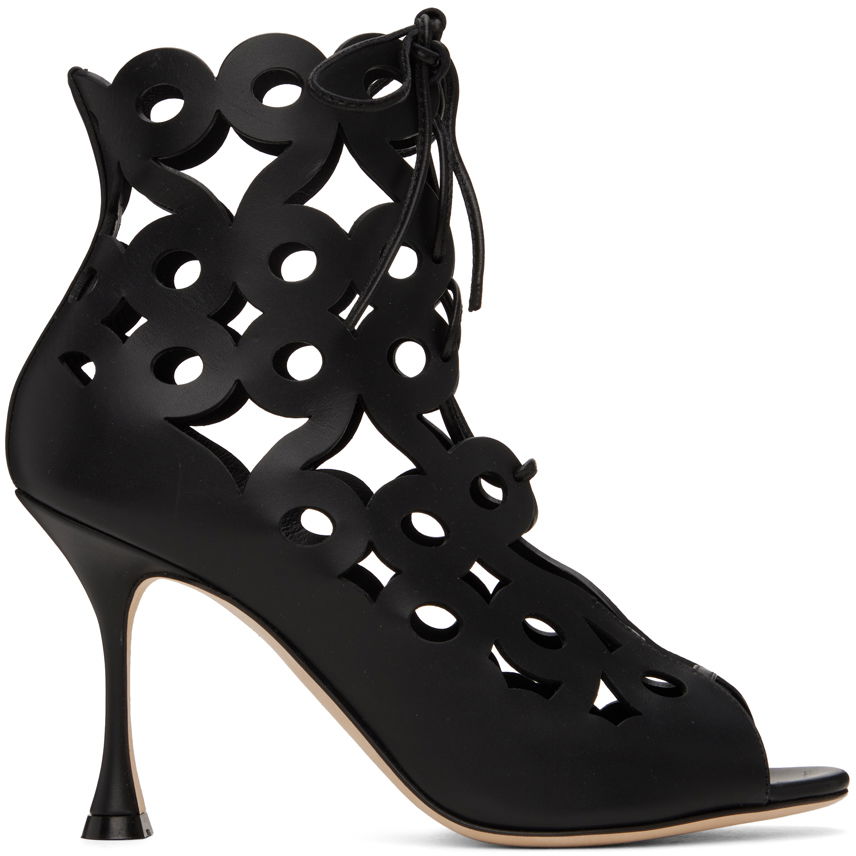 Tøj Manolo Blahnik Manolo Blahnik Taralo Cutout Leather Lace-Up Boots Sort | 223-1415, 0