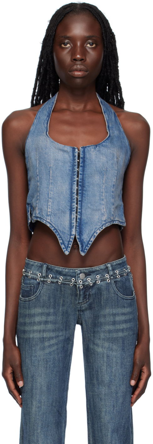 Tanktop Miaou Miaou Dani Denim Halter Corset Top Blå | 7077SD4ECH