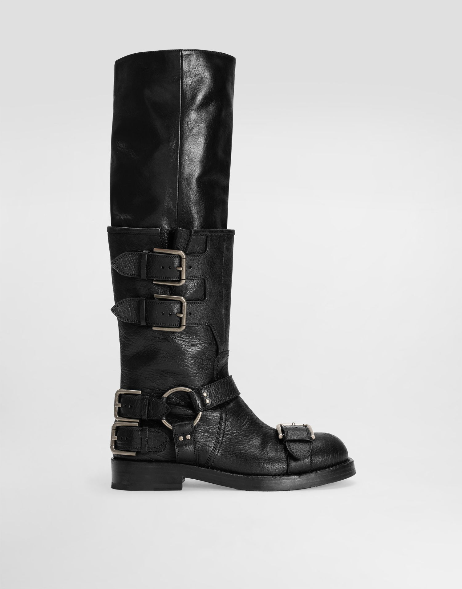 Tilbehør Dolce & Gabbana Dolce & Gabbana Horse Leather Buckle Knee-High Boots Sort | CU1243AW6028B956, 0