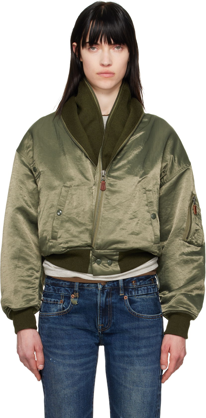 Bomberjakke R13 R13 Zip Collar Flight Bomber Jacket Grøn | R13WR346-R447B