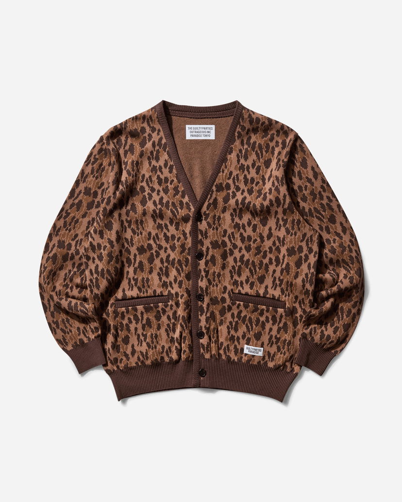 Sweater WACKO MARIA Leopard Jacquard Cardigan Type-2 Brun | 25SSE-WMK-KN06 BROWN