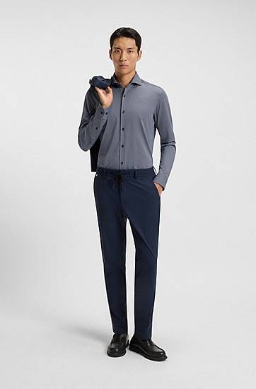 Skjorte BOSS Slim-fit Printed Italian-made Performance-Stretch Jersey Shirt Blå | 50550062, 1