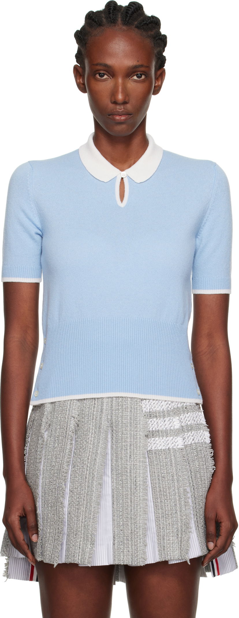 Polo skjorte Thom Browne Thom Browne Stitch Cashmere Polo Blå | FKP122A-Y2001