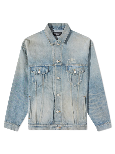 Jakke Balenciaga Back Logo Oversized Denim Jacket 80'S Dirty Clear Blue Blå | 704299-TJW79-8469