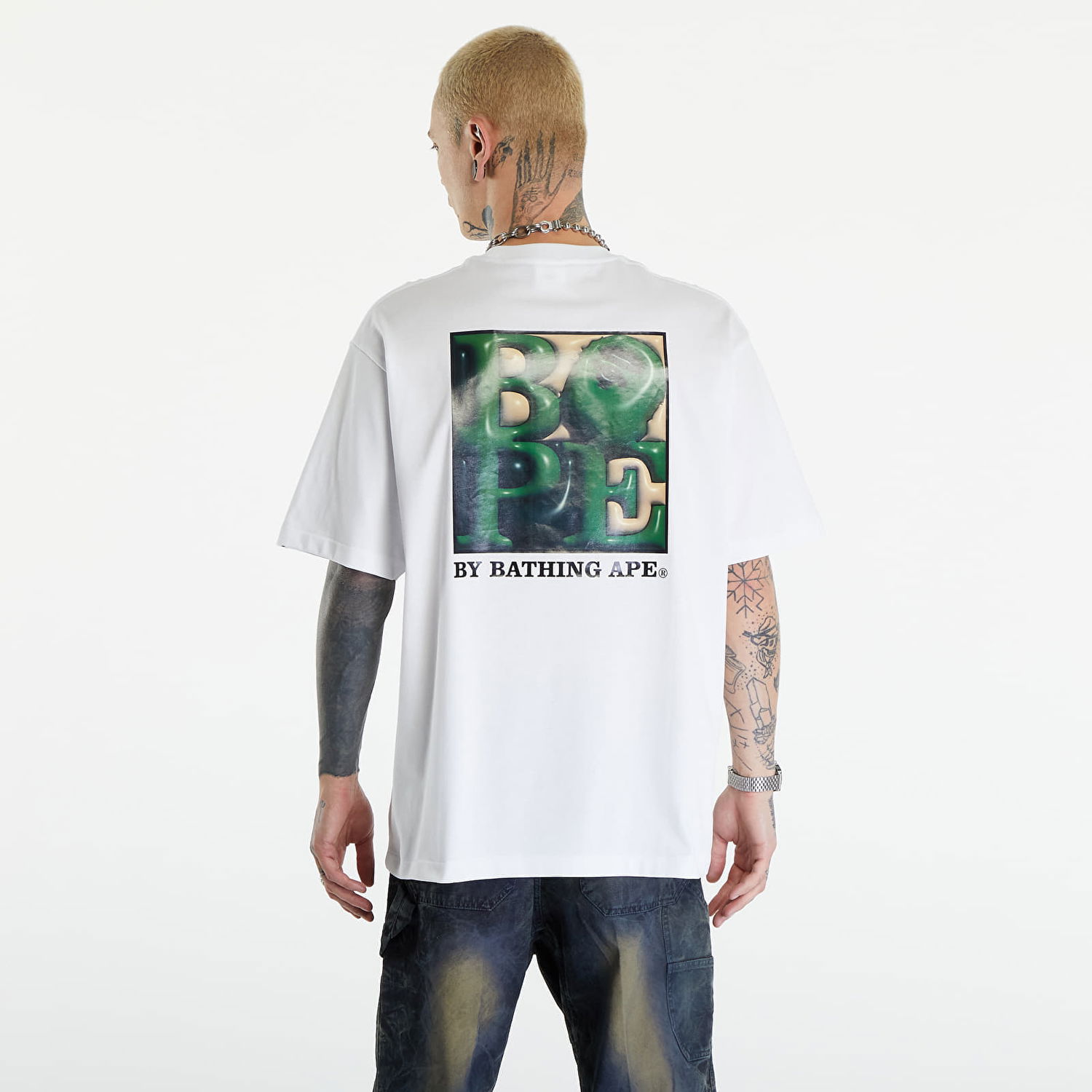 T-shirt BAPE A BATHING APE 3D Art Ape Head Relaxed Fit Tee White Hvid | 001TEK301317M WHT, 1