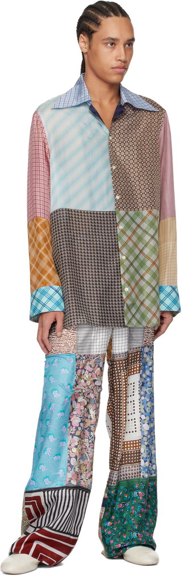 Skjorte Marine Serre Marine Serre Regenerated Silk Patchwork Lapel Collar Shirt Flerfarvet | USI031A UWOV0028, 3