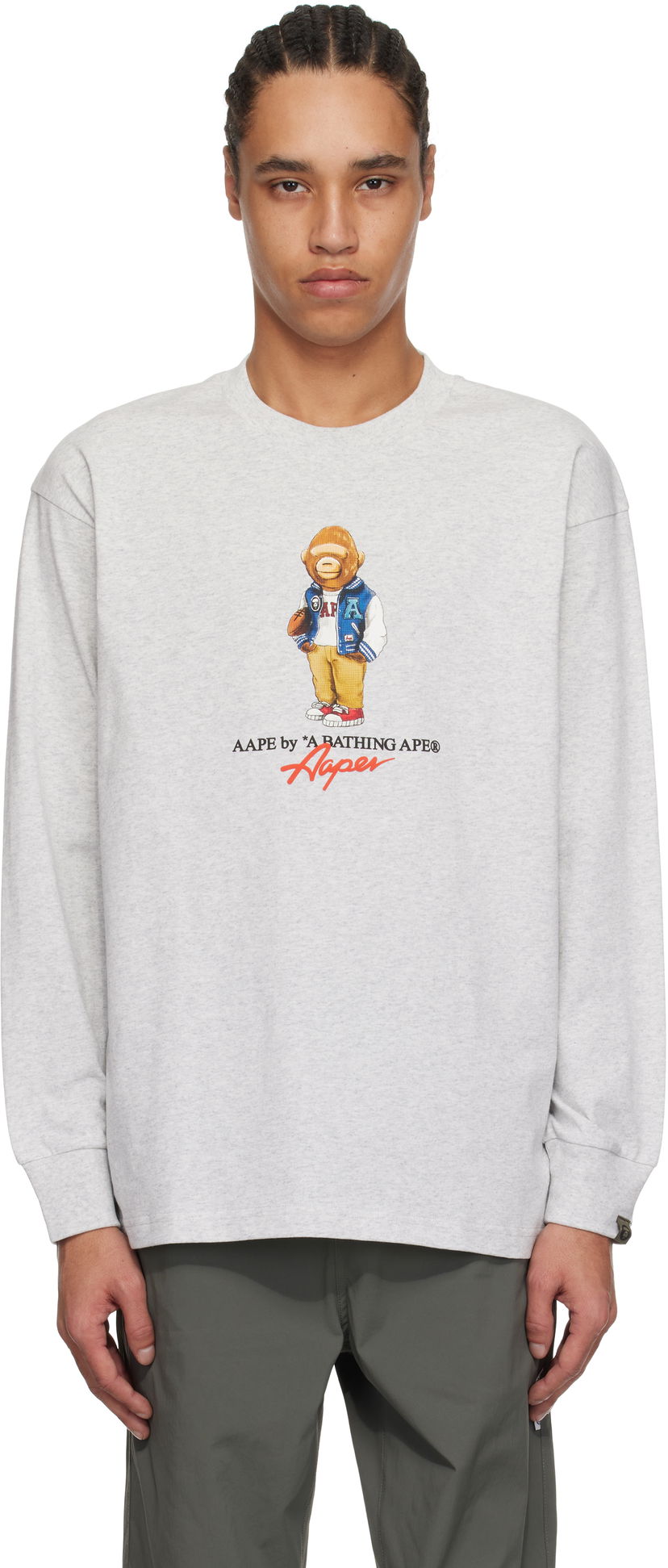 T-shirt AAPE by A Bathing Ape AAPE by A Bathing Ape 'AAPE Theme AAPER' Long Sleeve T-Shirt Grå | AAPLTM1610XXNWH2