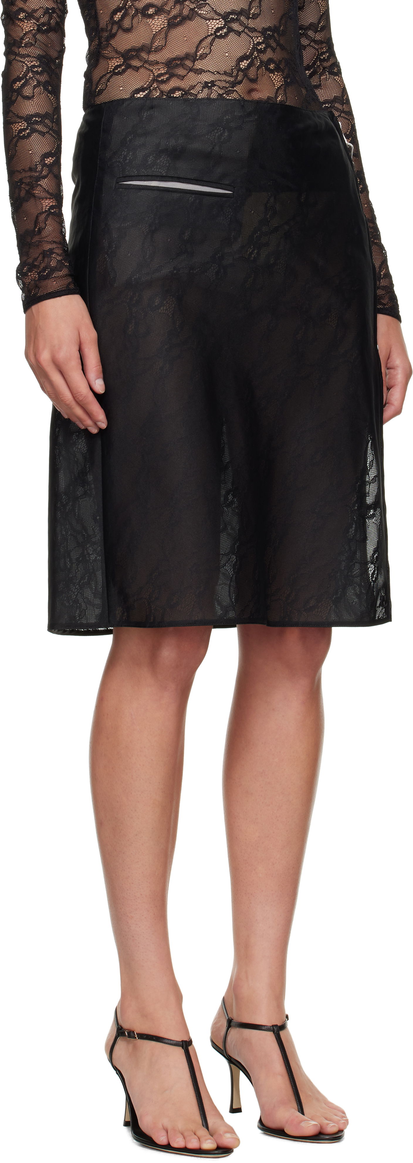 Nederdel Courrèges Courrèges Zipped Lace Midi Skirt Sort | 325CJU306PA0135, 1