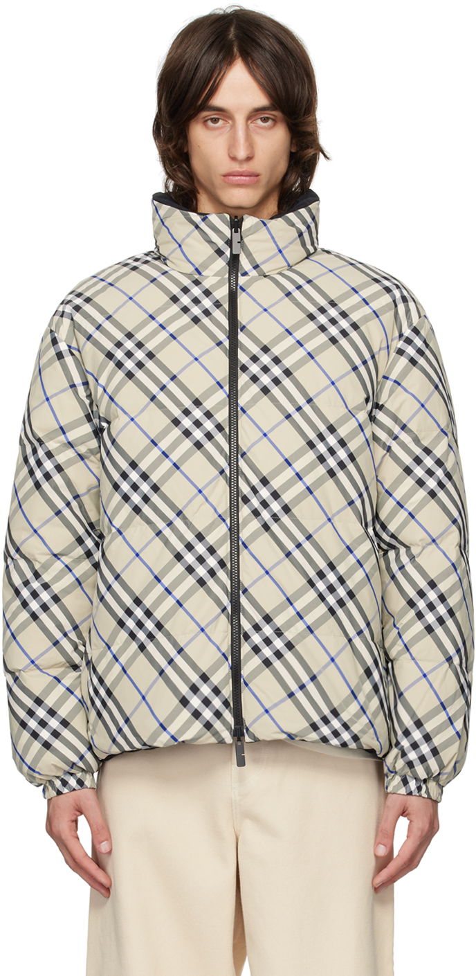 Jakke Burberry Beige Check Reversible Down Jacket Grå | 8096096, 0