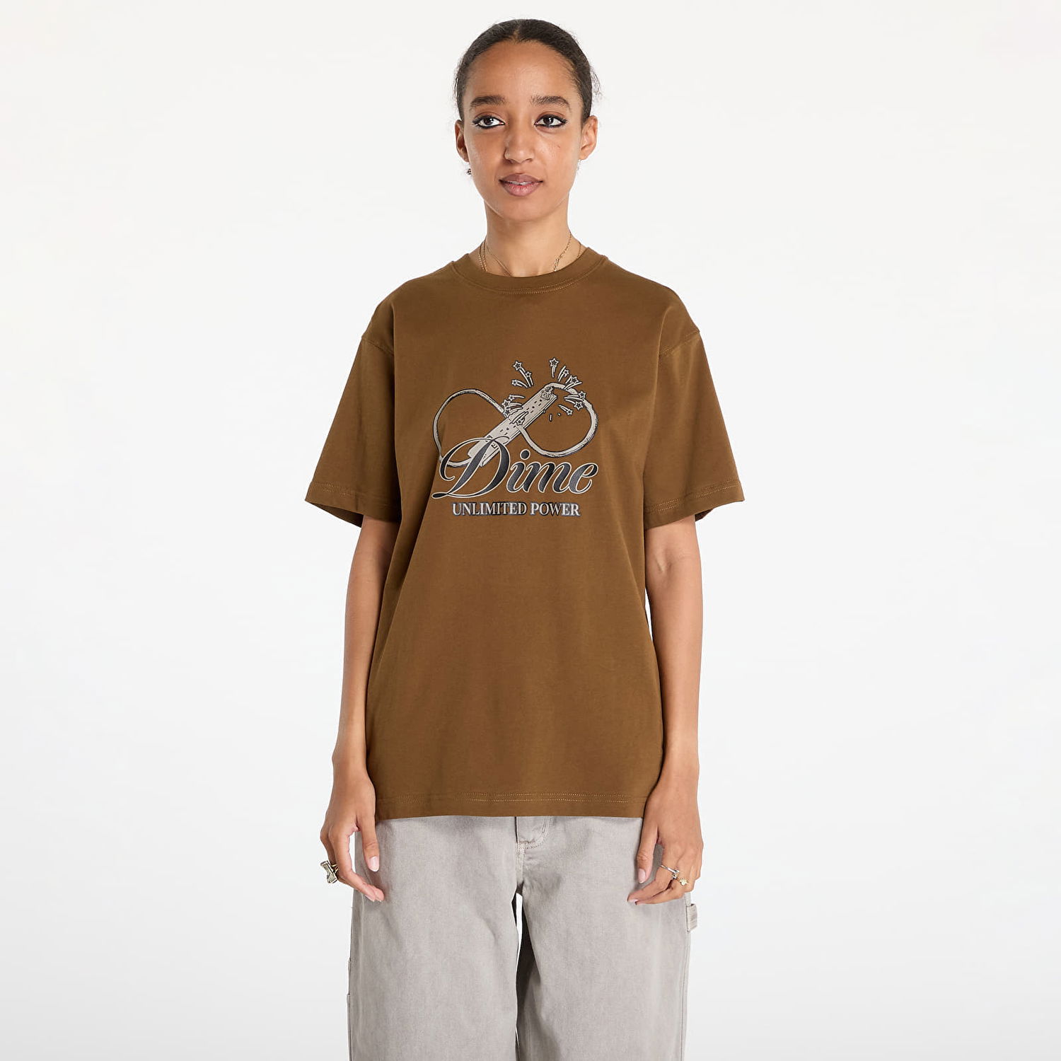 T-shirt Dime Cursive Power T-Shirt Brun | DIMEFA2436BRW, 1