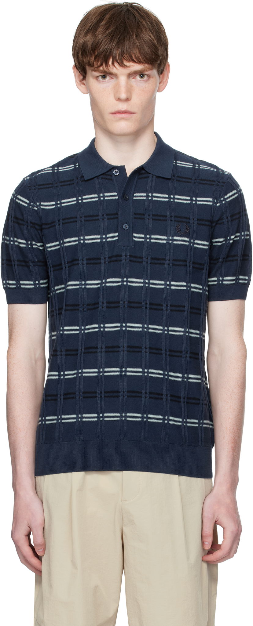 Polo skjorte Fred Perry Fred Perry Striped Rib Knitted Polo Blå | K9751