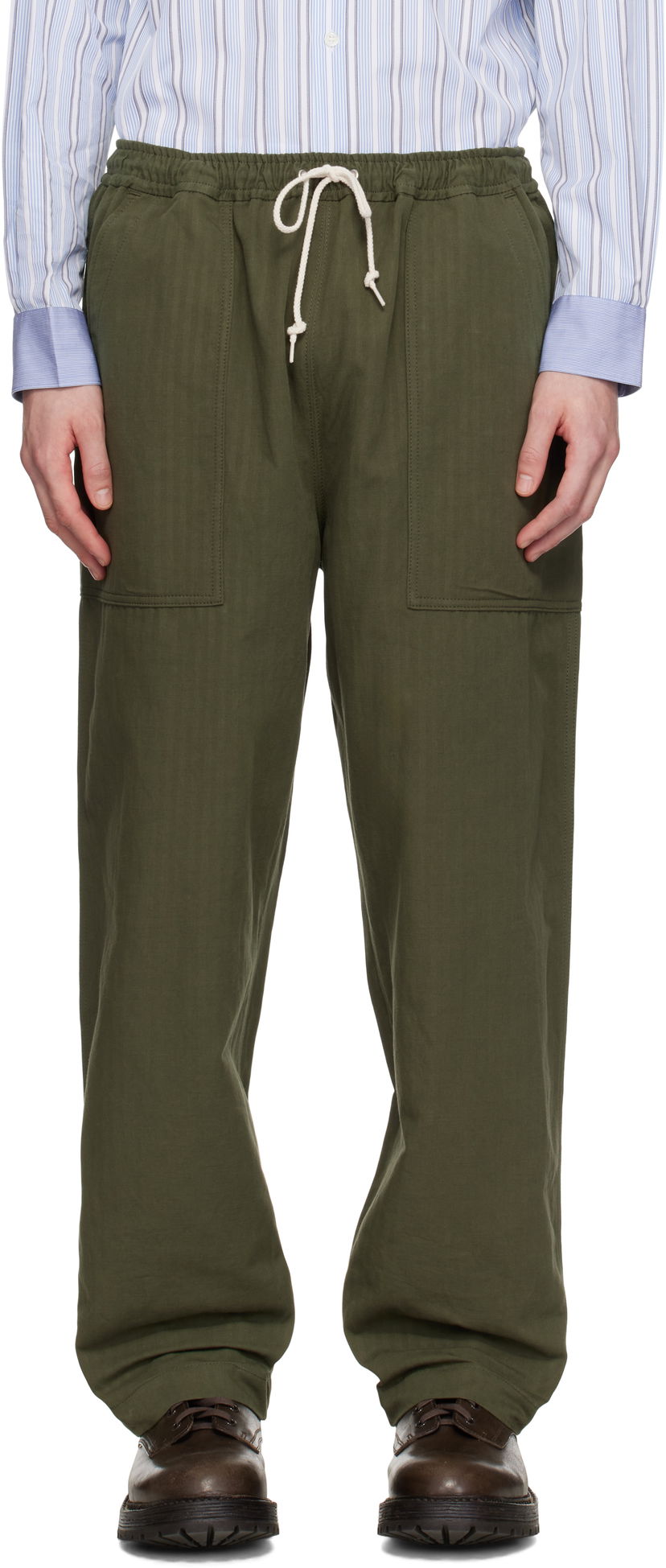 Cargo bukser Comme des Garçons Comme des Garçons Homme Linen Herringbone Drawstring Trousers Grøn | HO-P019-051