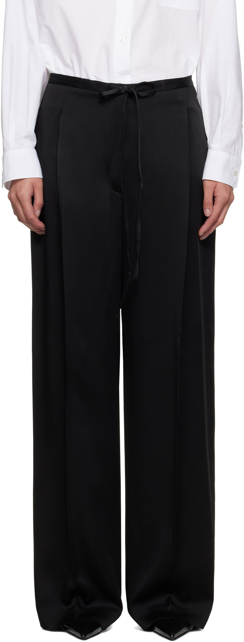 Bukser Róhe Relaxed Drawstring Satin Trousers Sort | 416-30-125