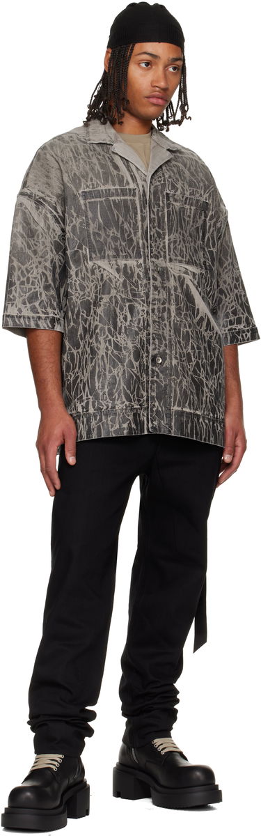 Skjorte Rick Owens DRKSHDW Concordians Magnum Tommy Short-Sleeve Patterned Denim Shirt Grå | DU02E7294 SDWF, 3