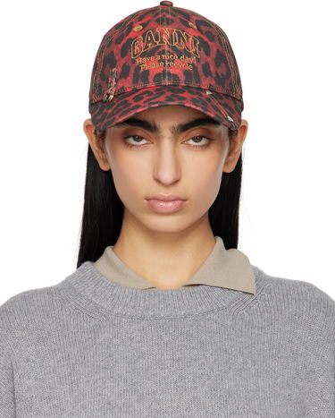 Kasket GANNI GANNI Leopard Print Baseball Cap Rød | A6640, 0