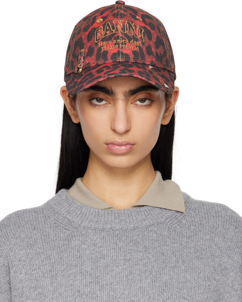 Kasket GANNI GANNI Leopard Print Baseball Cap Rød | A6640