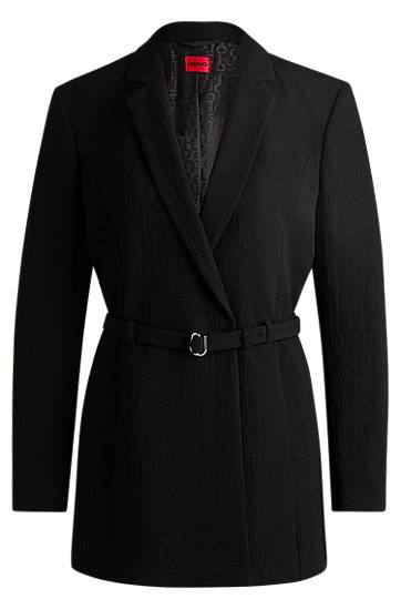 Jakke BOSS Seersucker Blazer with Buckled Belt Sort | 50537559