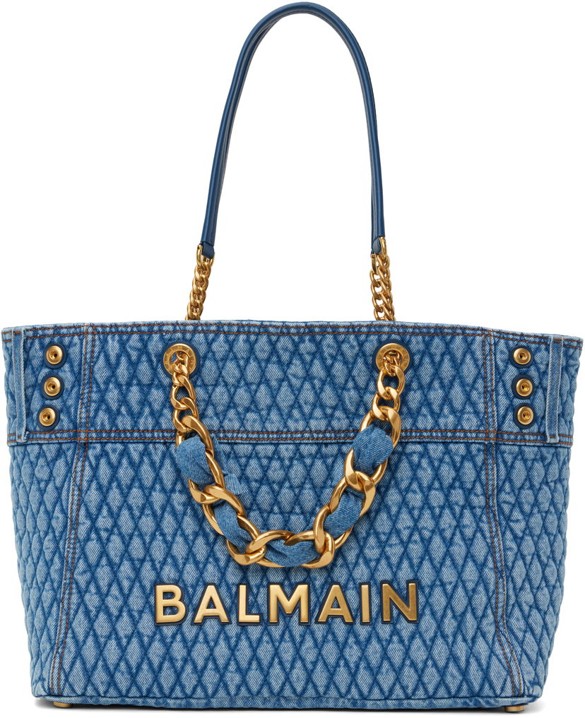 Mulepose Balmain Balmain 1945 Soft Diamond-Quilted Denim Tote Blå | EN1FF827TTSD