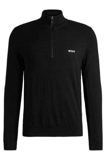 Sweater BOSS BOSS Zip-Neck Sweater Sort | 50498560