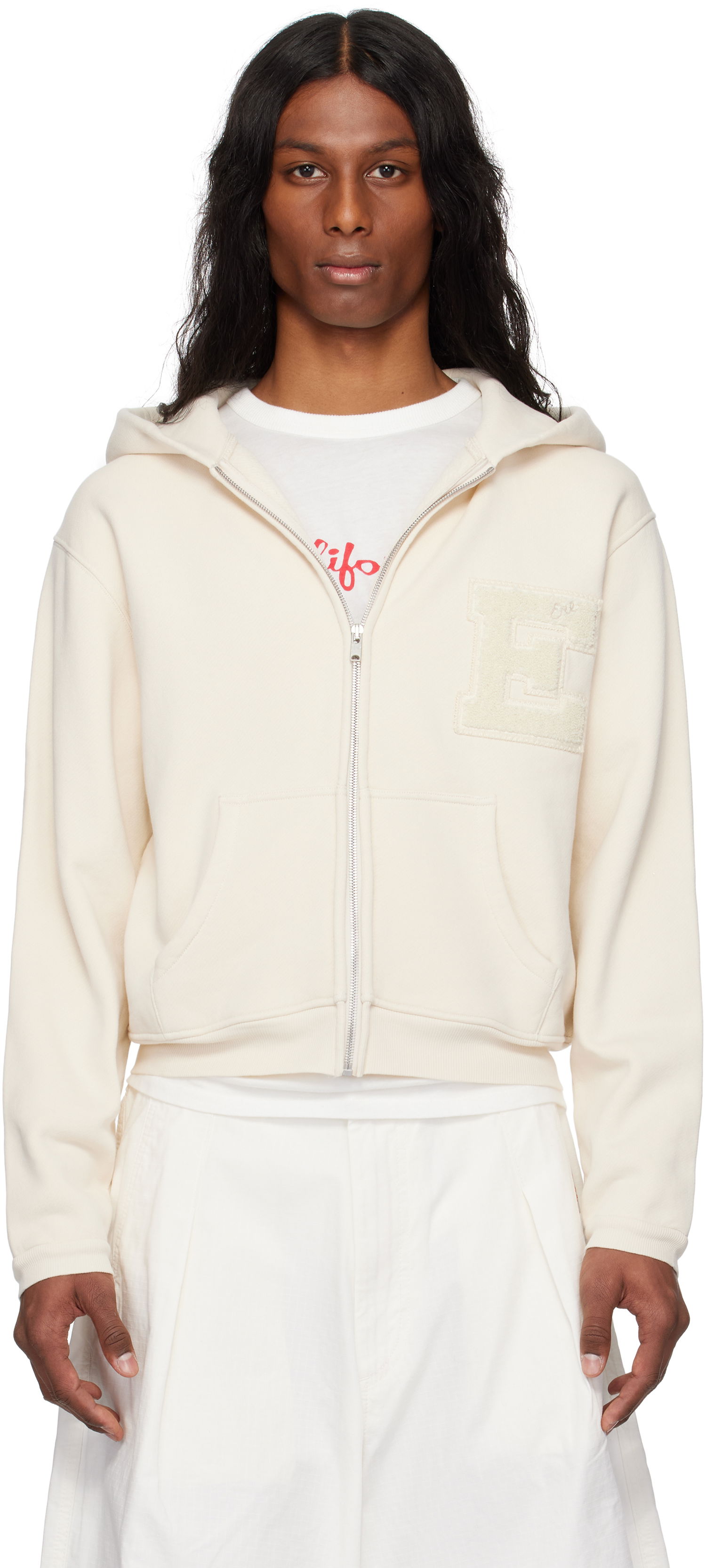 Sweatshirt ERL ERL Varsity Zip-Up Hoodie Hvid | ERL10T023, 0
