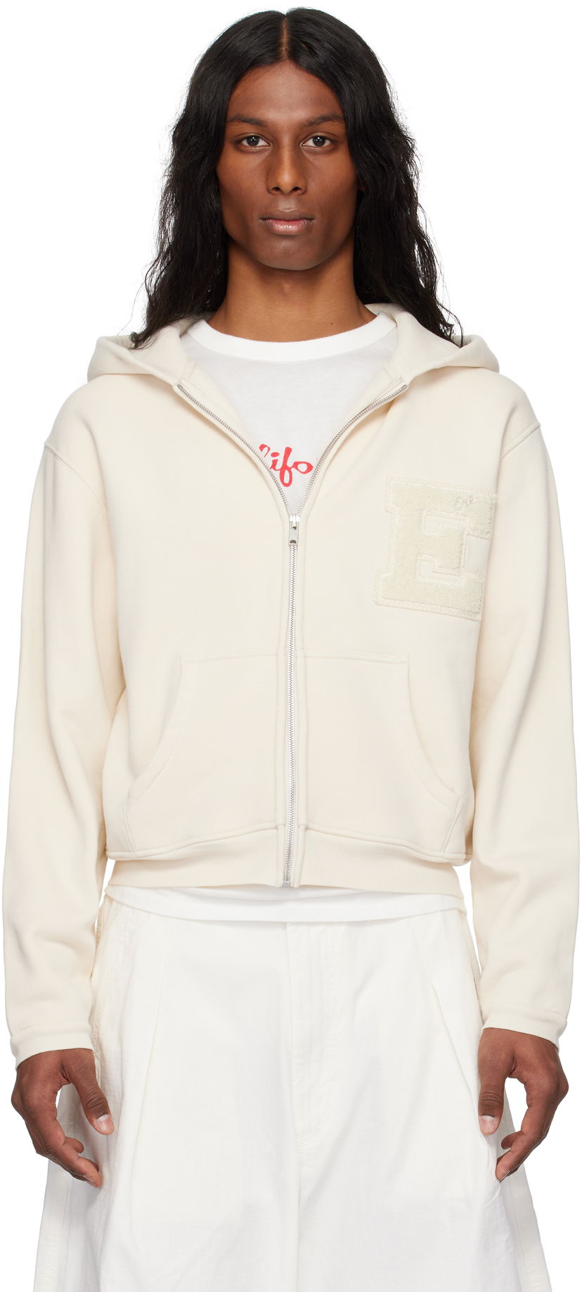 Sweatshirt ERL ERL Varsity Zip-Up Hoodie Hvid | ERL10T023