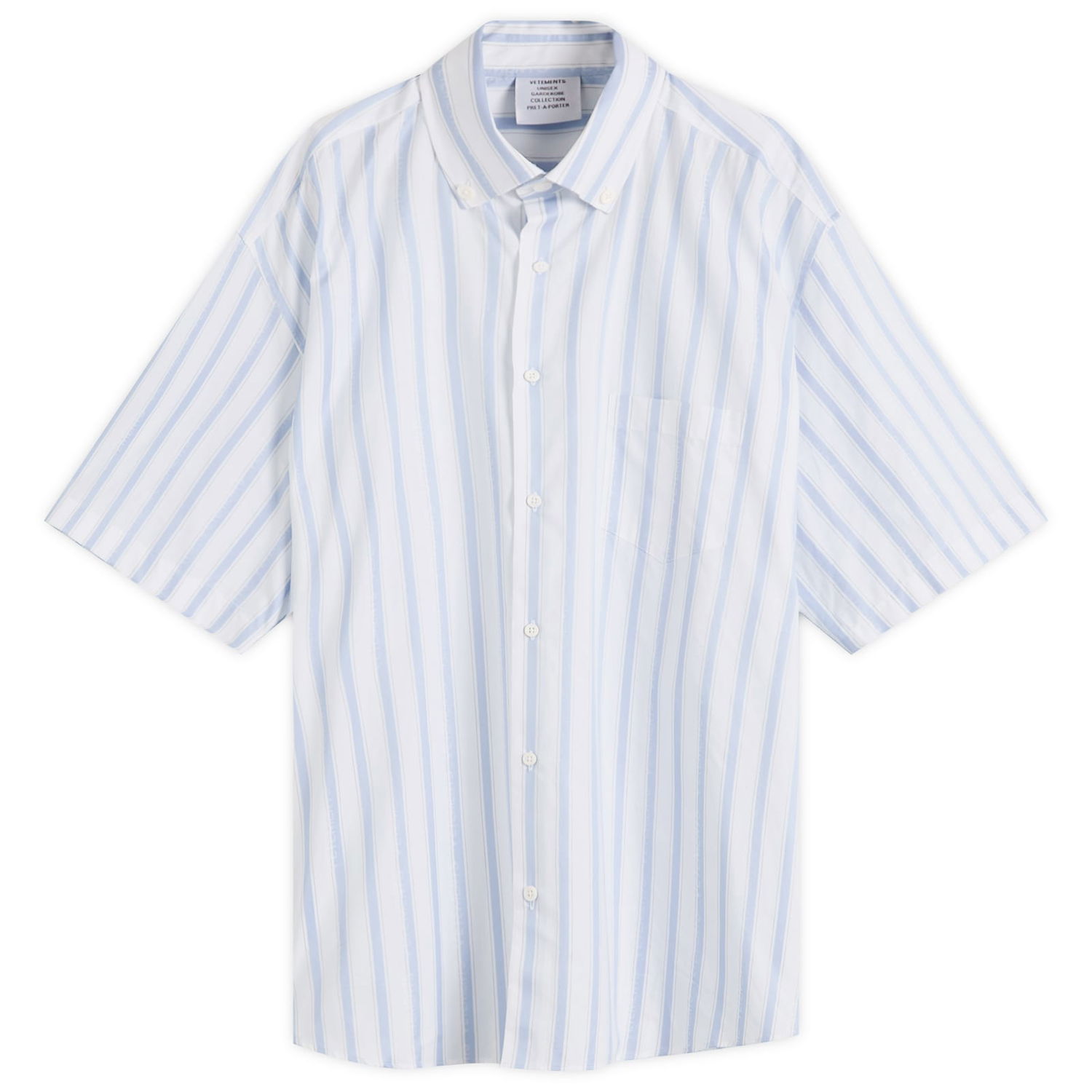 Skjorte VETEMENTS VETEMENTS Pinstripe Short Sleeve Shirt, Size Large Blå | UA66SH420L, 1