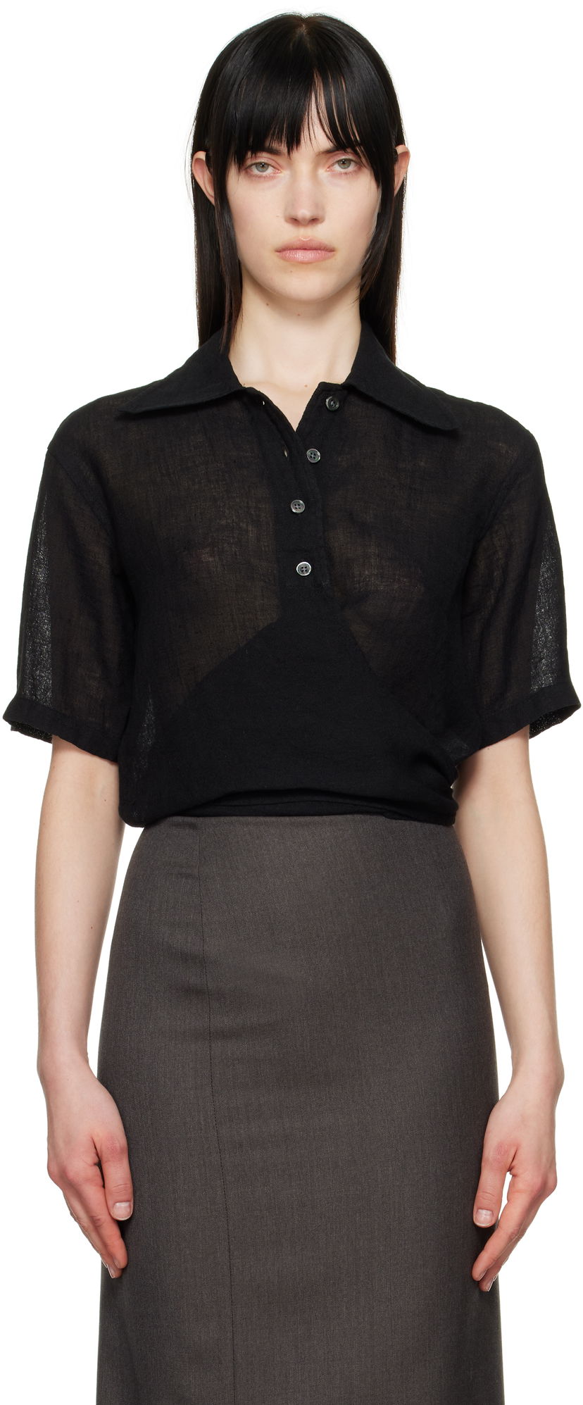 Polo skjorte OUR LEGACY Our Legacy Nannas Linen Polo Shirt Sort | W2252NB