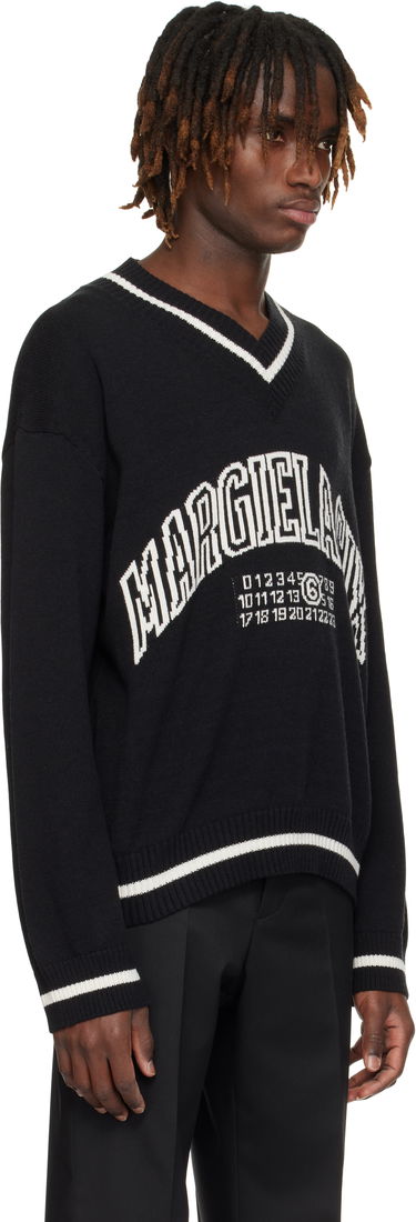 Sweater Maison Margiela MM6 Maison Margiela V-Neck Varsity Sweater Sort | SH0HN0002 M13085, 1